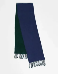 Scarves*Polo Ralph Lauren Wool Mix Reversible Scarf With Pony Logo In And Green Navy