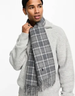 Scarves*Polo Ralph Lauren Wool Scarf In Red Blue Check With Pony Logo Grey Plaid