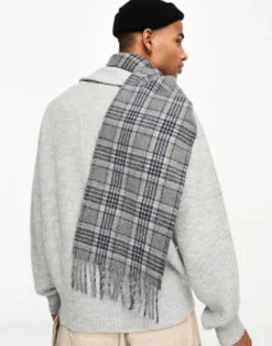Scarves*Polo Ralph Lauren Wool Scarf In Red Blue Check With Pony Logo Grey Plaid