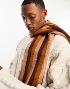 Scarves*PS Paul Smith Cosy Stripe Scarf In Orange