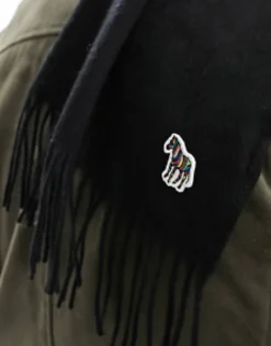Scarves*PS Paul Smith Zebra Logo Knit Scarf In Black