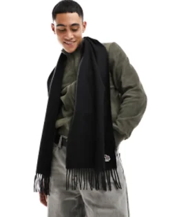 Scarves*PS Paul Smith Zebra Logo Knit Scarf In Black
