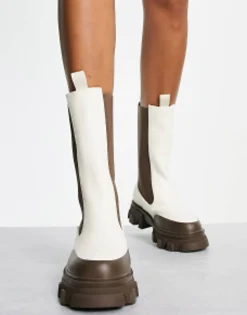 Chelsea Boots*Public Desire Exclusive Kira Calf Length Chelsea Boots With Contrast Sole In Off White