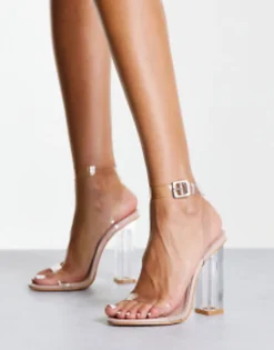 Sandals*Public Desire Wide Fit Alia Clear Strap Heeled Sandals Beige