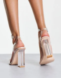 Sandals*Public Desire Wide Fit Alia Clear Strap Heeled Sandals Beige