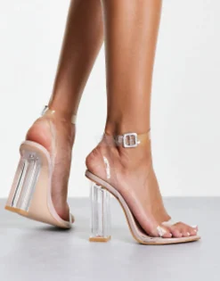 Sandals*Public Desire Wide Fit Alia Clear Strap Heeled Sandals Beige