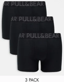 Underwear*Pull&Bear 3 Pack Contrast Waistband Boxers In Black