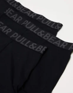 Underwear*Pull&Bear 3 Pack Contrast Waistband Boxers In Black