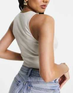 Multipacks*Pull&Bear 3 Pack Ribbed Racer Neck Cropped Top Ecru, Khaki Black