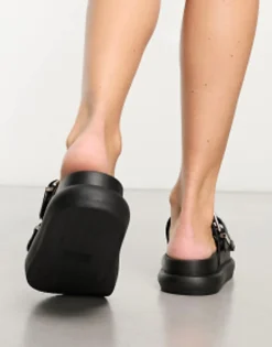 Flat Sandals*Pull&Bear Double Buckle Strap Flatform In Black