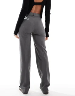 Trousers & Leggings*Pull&Bear High Waisted Seam Front Tailored Straight Leg Trouser In Grey