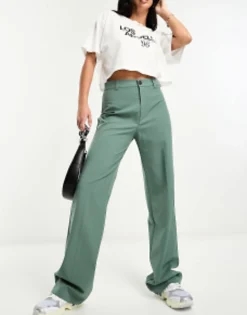Suits & Tailoring*Pull&Bear High Waisted Tailored Straight Leg Trouser In Dark Green