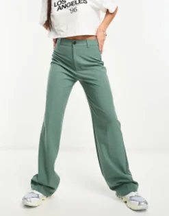 Suits & Tailoring*Pull&Bear High Waisted Tailored Straight Leg Trouser In Dark Green