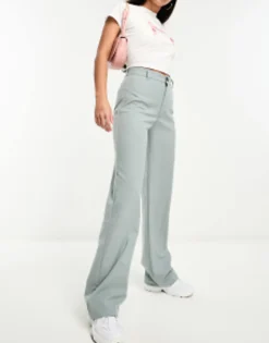 Suits & Tailoring*Pull&Bear High Waisted Tailored Straight Leg Trouser In Pale Blue Grey
