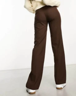 Suits & Tailoring*Pull&Bear High Waisted Tailored Straight Leg Trouser With Front Seam In Chocolate Brown