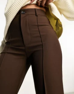 Suits & Tailoring*Pull&Bear High Waisted Tailored Straight Leg Trouser With Front Seam In Chocolate Brown