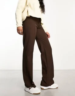 Suits & Tailoring*Pull&Bear High Waisted Tailored Straight Leg Trouser With Front Seam In Chocolate Brown