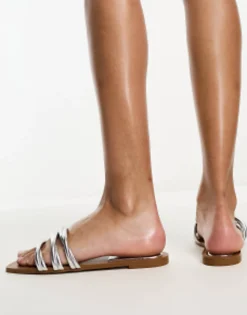 Flat Sandals*Pull&Bear Strappy Detail Flat Sandal In Silver
