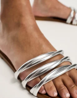 Flat Sandals*Pull&Bear Strappy Detail Flat Sandal In Silver