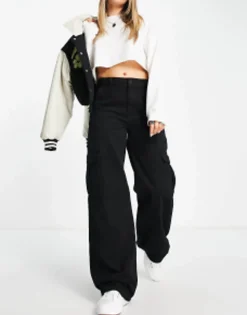 Trousers & Leggings*Pull&Bear Wide Leg Cargo Trousers In Black