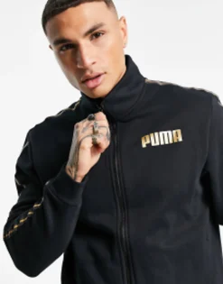 Sportswear*Puma Track Jacket In Black With Gold Taping Cotton Black