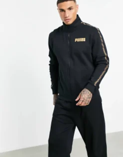 Sportswear*Puma Track Jacket In Black With Gold Taping Cotton Black