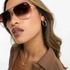 Sunglasses*Quay Australia Quay High Key Aviator Sunglasses In Brown Gold