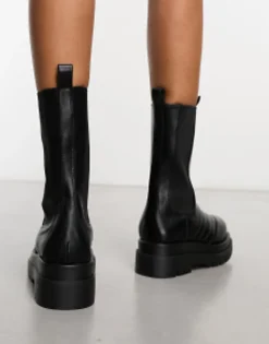 Chelsea Boots*Raid Adalee Stitch Detail Calf Length Boots In Black