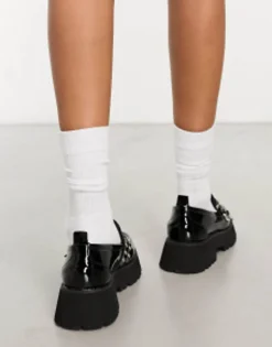Loafers*Raid Mitali Chunky Loafer With Hardware In Black Black Patent