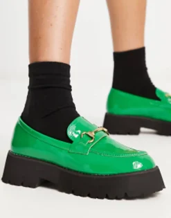 Loafers*Raid Monster Chunky Loafers In Patent Green