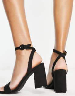 Sandals*Raid Wink Block Heeled Sandals In Black Micro