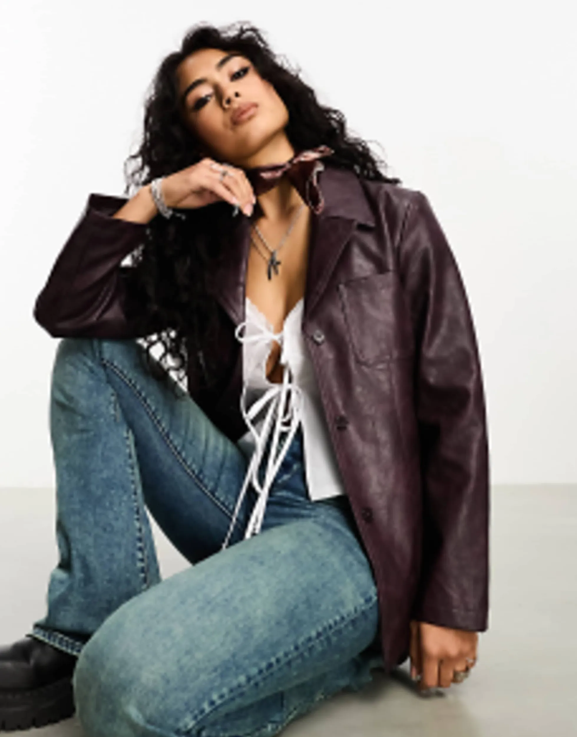 Suits & Tailoring*Reclaimed Vintage 90'S Distressed Faux Leather Blazer Coat In Plum