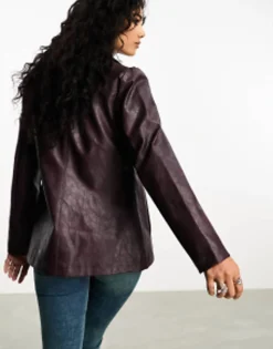 Suits & Tailoring*Reclaimed Vintage 90'S Distressed Faux Leather Blazer Coat In Plum