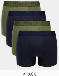 Underwear*River Island 4 Pack Trunks In Multi Khaki - Dark