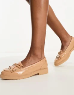 Loafers*River Island Fringed Detail Patent Loafer In Beige Beige - Light