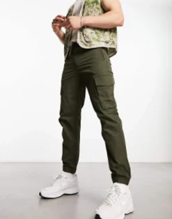 Trousers & Chinos*River Island Washed Jogger Cargo In Dark Green Green - Dark