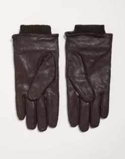 Gloves*River Island Woven Leather Gloves In Dark Brown Brown - Dark