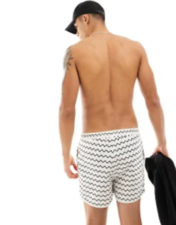 Swimwear*River Island Zig Zag Print Swim Short Co-Ord In Ecru