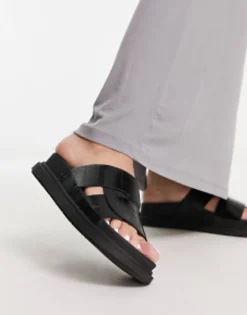 Flat Sandals*Schuh Tally Cross Strap Flat Sandals In Black Croc
