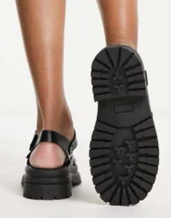 Flat Sandals*Schuh Tyla Chunky Sandals In Leather Black