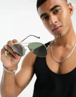 Sunglasses*Selected Homme Aviator Sunglasses In Gold Demitasse