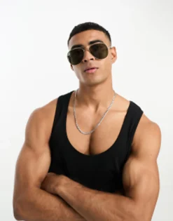 Sunglasses*Selected Homme Aviator Sunglasses In Gold Demitasse