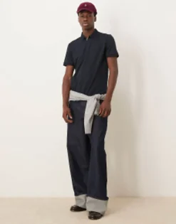 Polo Shirts*Selected Homme Half Zip Polo In Navy Sky Captain