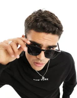 Sunglasses*Selected Homme High Brow Square Sunglasses In Black