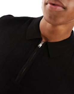 Polo Shirts*Selected Homme Knitted Half Zip Polo In Black