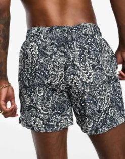 Swimwear*Selected Homme Swim Short In Navy With Paisley Print Sky Captainaop:Paisl
