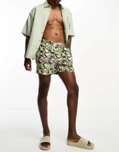 Swimwear*Selected Homme Swim Short In Bold Print Pink Sand