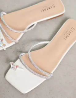 Flat Sandals*SIMMI Shoes Simmi London Aliana Flat Sandals With Embellished Straps In Off White Iridescent