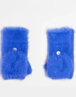 Gloves*Skinnydip Fluffy Mittens In Cobalt Blue