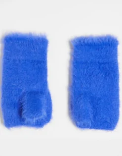 Gloves*Skinnydip Fluffy Mittens In Cobalt Blue